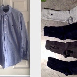 Ralph Lauren Long Sleeve Button Down Shirt Size 16 32/33 Classic Fit & 4 Socks